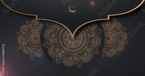 Gold and black mandala ornament background looping smoothly, arabic islamic style for any purpose