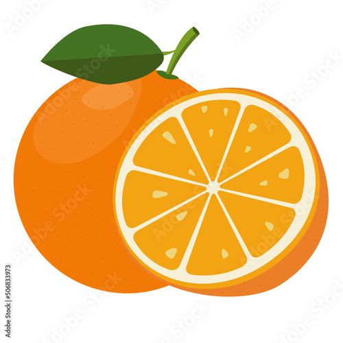 juicy orange fruit isolated on white background, flat design vector illustration