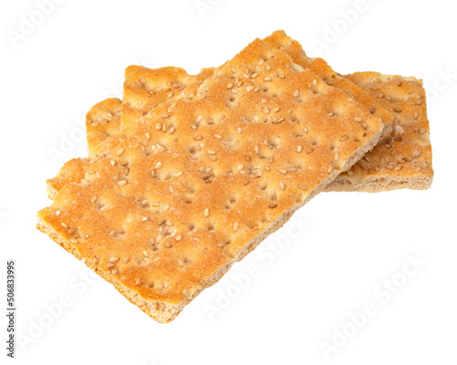 Premium crispbread with sesame seeds isolated on the white background