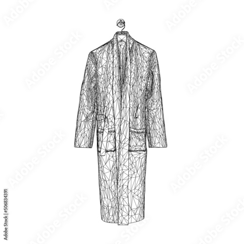 Bathrobe wireframe from black lines isolated on white background. Front view. 3D. Vector illustration.