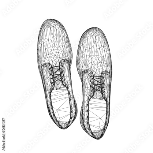 Wireframe of men's shoes from black lines isolated on white background. View from above. 3D. Vector illustration. © German Ovchinnikov