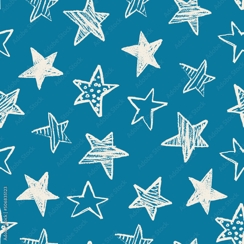 Obraz premium Seamless pattern with hand drawn textured stars