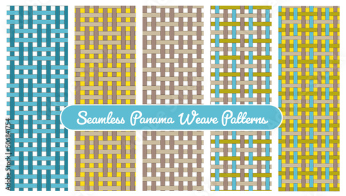set panama weave fabric textile seamless vector patterns