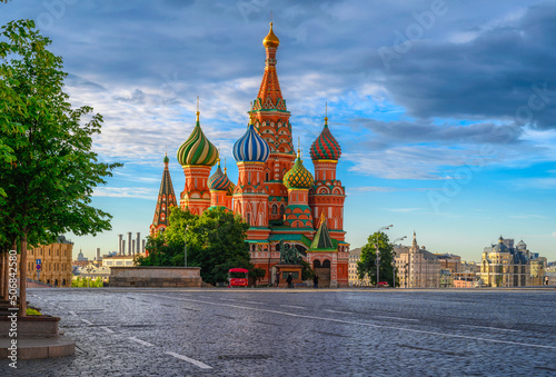 Saint Basil's Cathedral and Red Square in Moscow, Russia. Architecture and landmarks of Moscow. Cityscape of Moscow