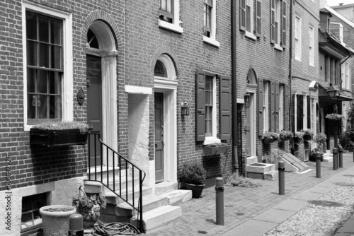 Old Philadelphia - Elfreths Alley. Black and white vintage style photo. photo