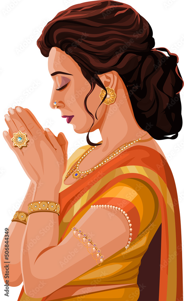 Indian woman praying Stock Vector Adobe Stock