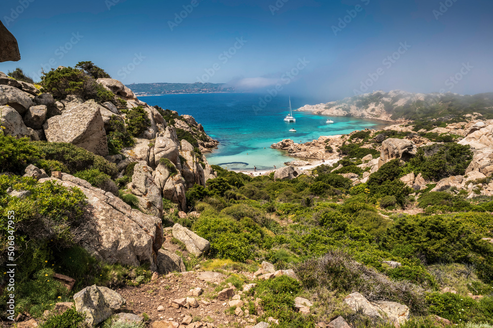 Panoramic view of Cala Napoletana on the island of Caprera, located in the La Maddalena archipelago national park, Costa Smeralda, Olbia-Tempio -Sardinia