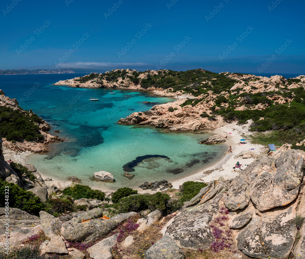 Panoramic view of Cala Napoletana on the island of Caprera, located in the La Maddalena archipelago national park, Costa Smeralda, Olbia-Tempio -Sardinia