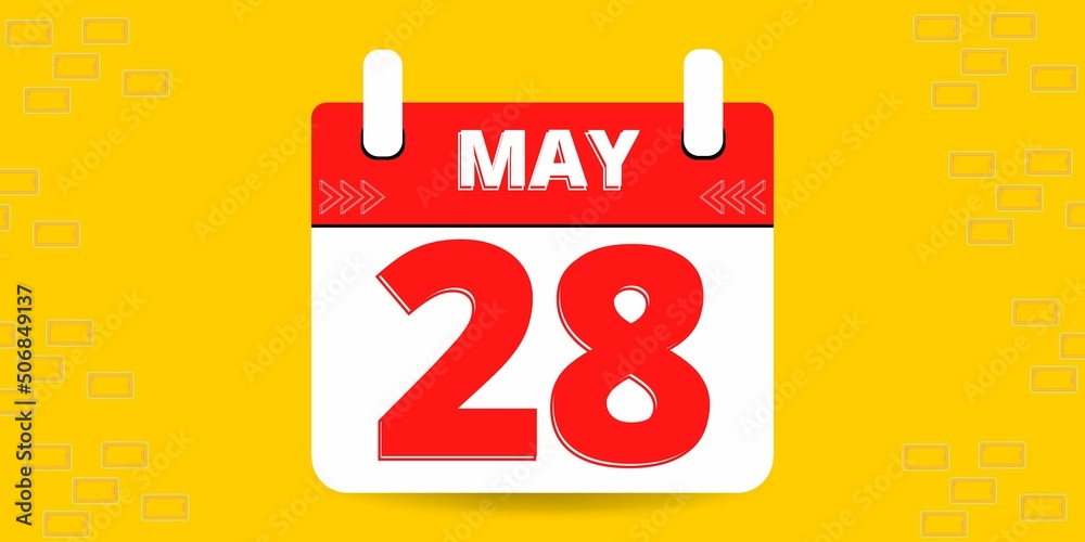 28th day of the calendar. Banner with twenty eight on an yellow background with a white calendar 28th day of the calendar. Banner with twenty eight on an yellow background with a white calendar