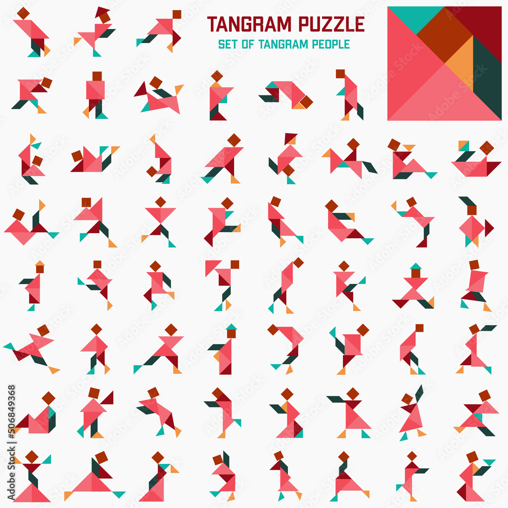 Tangram puzzle. Set of tangram people.