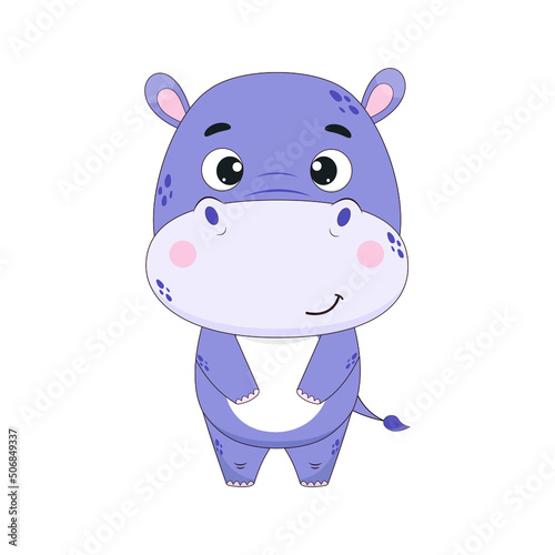 Cute cartoon hippo. Hippo on a white background. Vector illustration for design and print.
