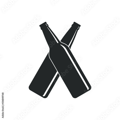 Beer bottles graphic template. Crossed bottles black silhouette isolated on white background. Vector illustration