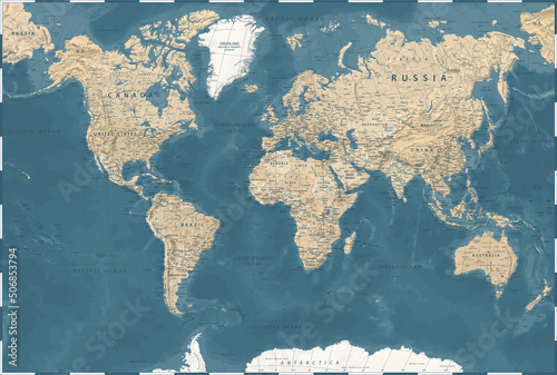 World Map - Vintage Political - Vector Detailed Illustration