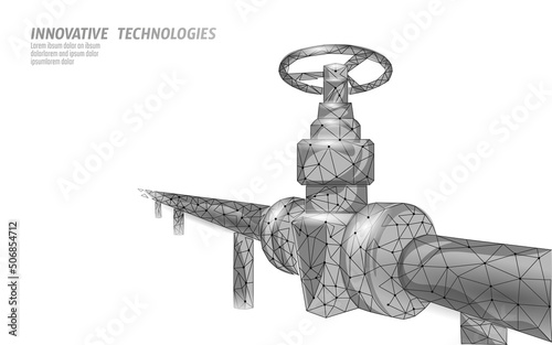 Petroleum gas pipeline low poly business concept. Finance economy polygonal petrochemical production plant. Valve propane pipeline. Ecology solution blue vector illustration