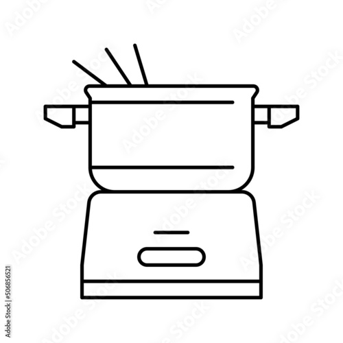electric fondue pot line icon vector illustration