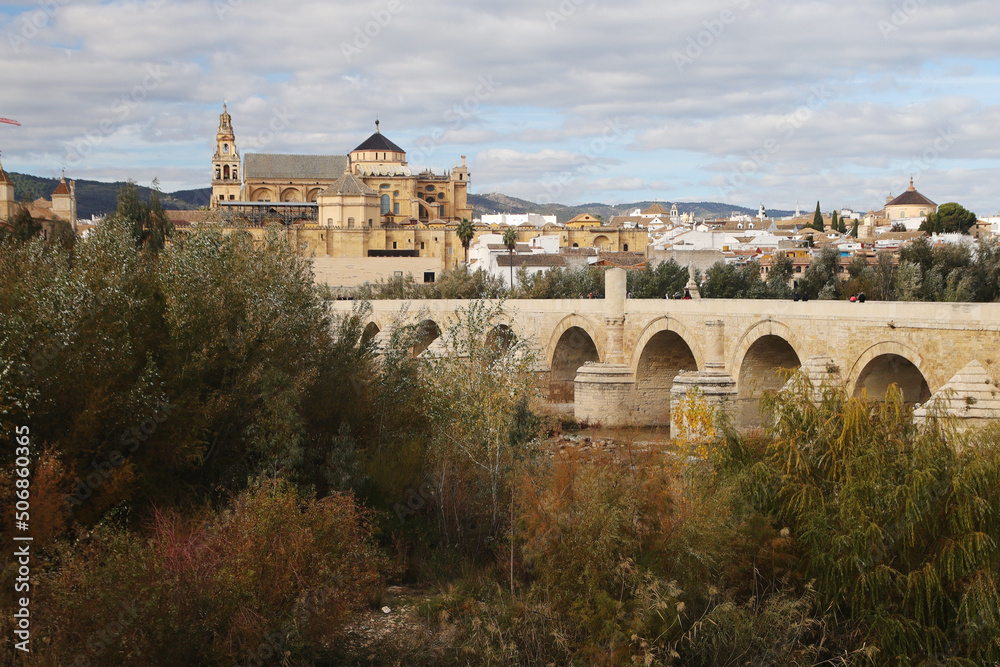 Mezquta cathedral and Roman bridge in Cordoba, Spain	