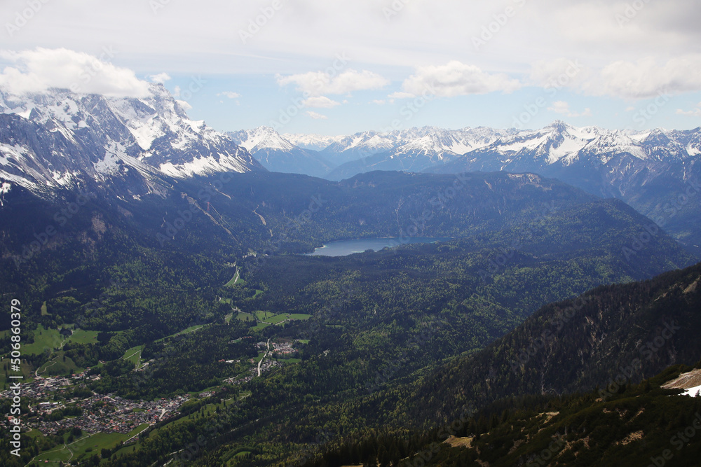 View from Kramerspitz mountain to Garmisch-Partenkirchen, Upper Bavaria, Germany	
