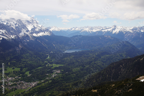 View from Kramerspitz mountain to Garmisch-Partenkirchen  Upper Bavaria  Germany 