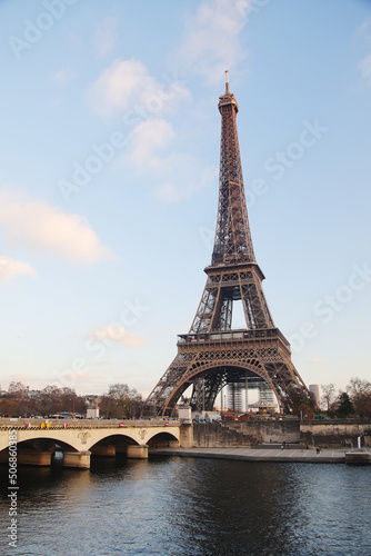 The view of the Eiffel tower from Trocadero hill, Paris 