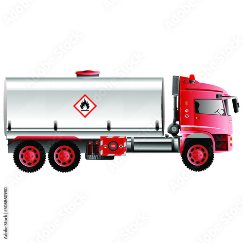 Red tanker truck isolated on white