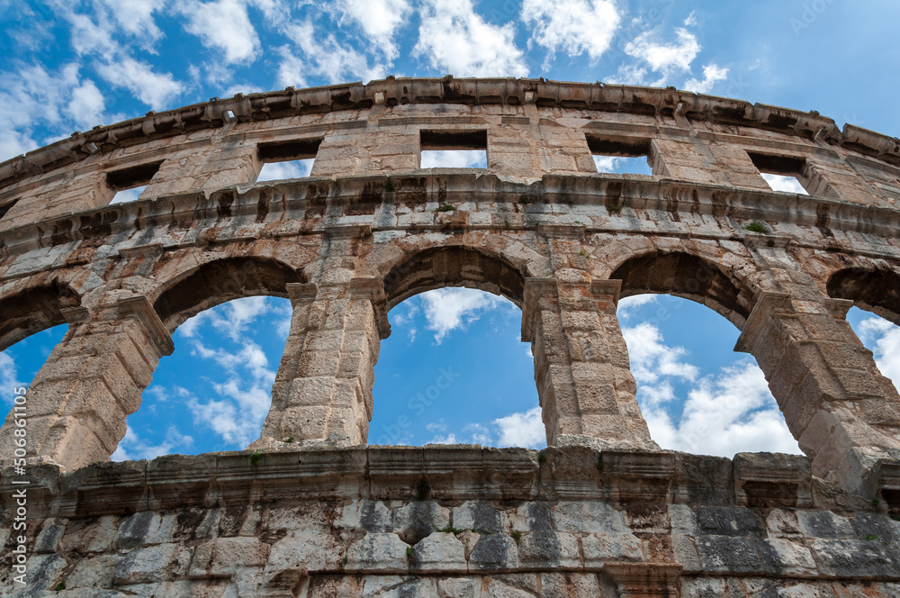 Roman Arena Detail against the Sky in Pula Croatia