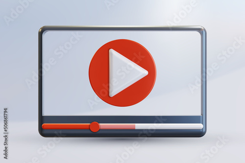Minimal video or media player interface, social media concept. User interface for web or mobile application. Realistic 3D vector illustration
