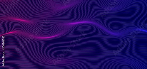 Vector smooth waves on dark background. Futuristic technology design backdrop with purple and blue gradient transition.