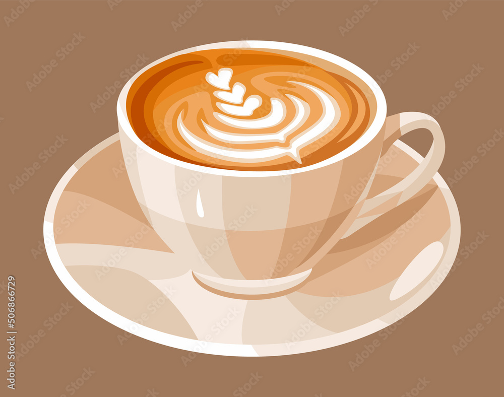 Isolated white cup of coffee. Cappuccino. On the brown background. Isolated white cup of coffee. Cappuccino. On the brown background.