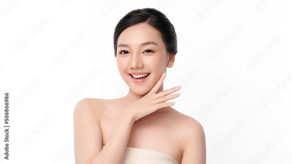 Beautiful young asian woman with clean fresh skin on white background, Face care, Facial treatment, Cosmetology, beauty and spa, Asian women portrait. Beautiful young asian woman with clean fresh skin on white background, Face care, Facial treatment, Cosmetology, beauty and spa, Asian women portrait.