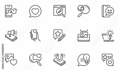 Canvastavla Social Media Marketing Related Vector Line Icons Set