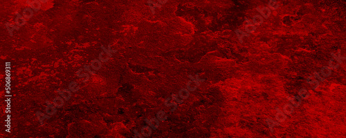 Red grunge abstract background texture black concrete wall, grunge halloween background with blood splash space on wall, red horror wall background, dark slate background toned classic red color.	