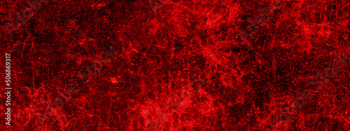 Red grunge abstract background texture black concrete wall, grunge halloween background with blood splash space on wall, red horror wall background, dark slate background toned classic red color.	