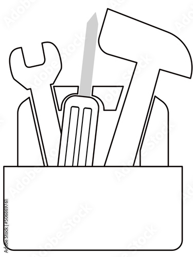 Toolbox with hammer, wrench and screwdriver, silhouette on a white background