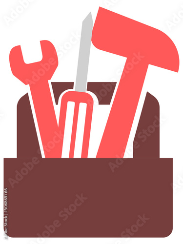 Toolbox with hammer, wrench and screwdriver, silhouette on a white background