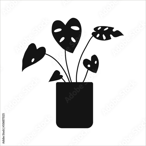 Flat silhouette of potted houseplant