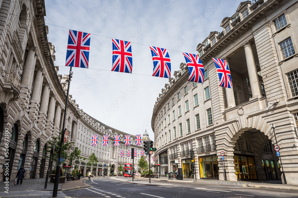Piccadily Circus under Union Jacks Stock Photo Adobe Stock