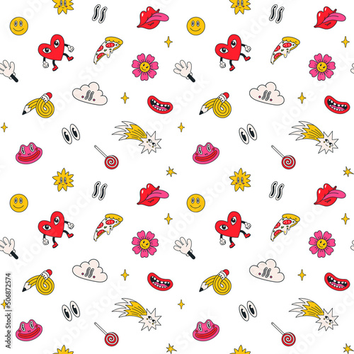 Cartoon vector funny cute Comic characters, seamless pattern.