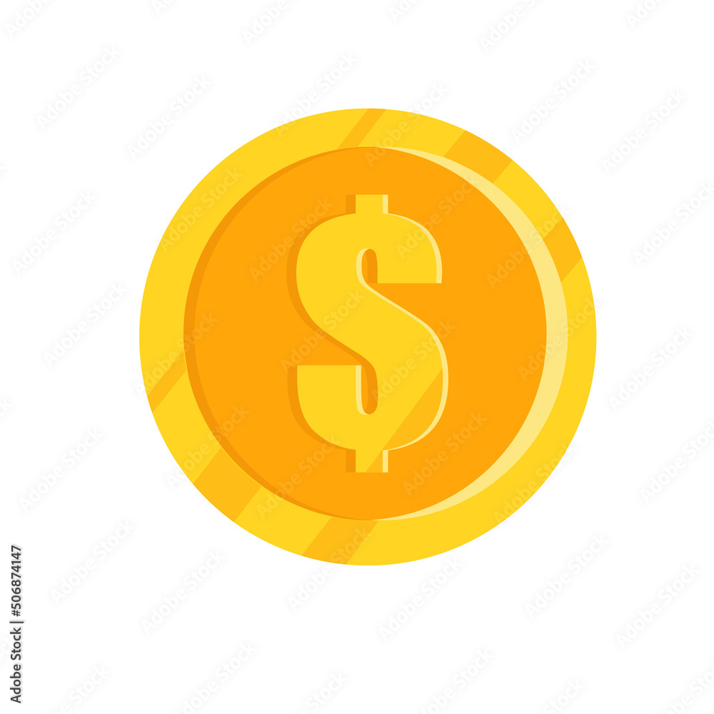 Gold dollar coin. Vector flat illustration