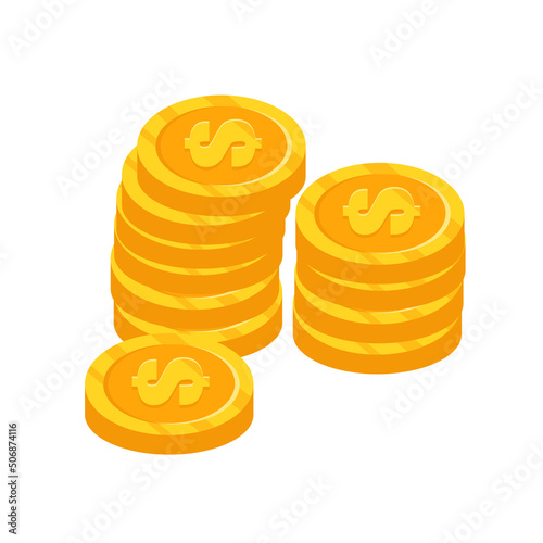 Gold dollar handful of coins. Vector illustration