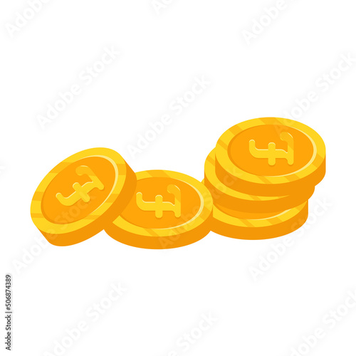 Gold handful of pound coins. Vector illustration