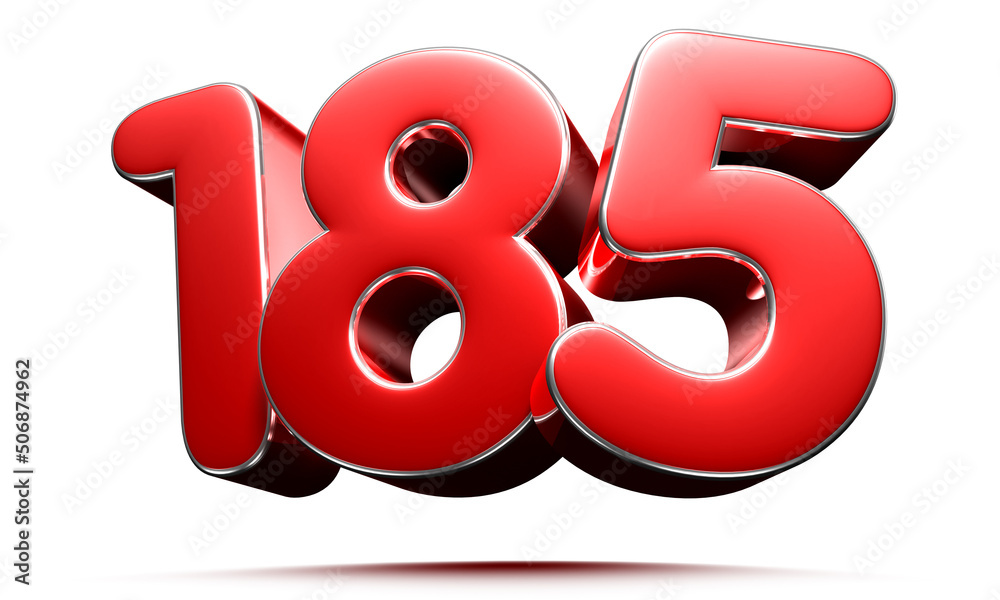 Rounded red number 185 3D illustration on white background have work path. Rounded red number 185 3D illustration on white background have work path.