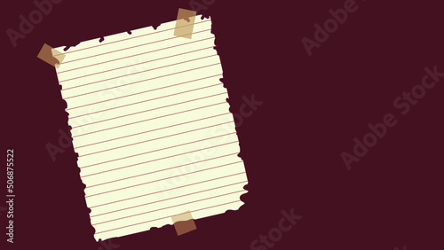 Blank old faded paper taped on the red background