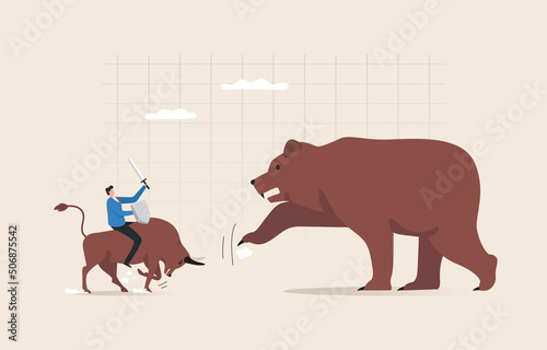 Bullish vs. Bearish Markets Stock Exchange Concept. Wait for the market to reverse from a bear market to a bull market. Graph, Stock exchange, Financial, Bitcoin. Investors ride bulls to fight bears.