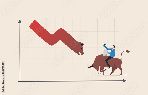 Bullish vs Bearish Markets. Bull and bear face off in stock market exchange. Up and down market competition stock market trends. Graph, Stock exchange, Financial, Bitcoin.