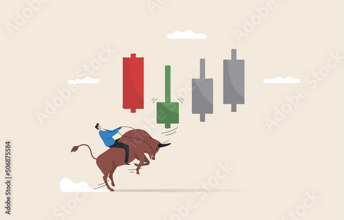Bull run or bullish market trend in crypto currency or stocks. The recovery of the economy or the stock market from the stagnation. The candlestick reversed an uptrend.