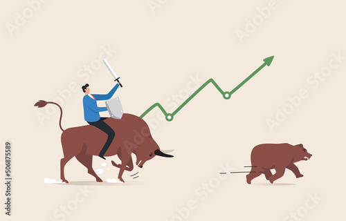 Bull run or bullish market trend in crypto currency or stocks. Trade exchange background, up arrow graph for increase in rates.