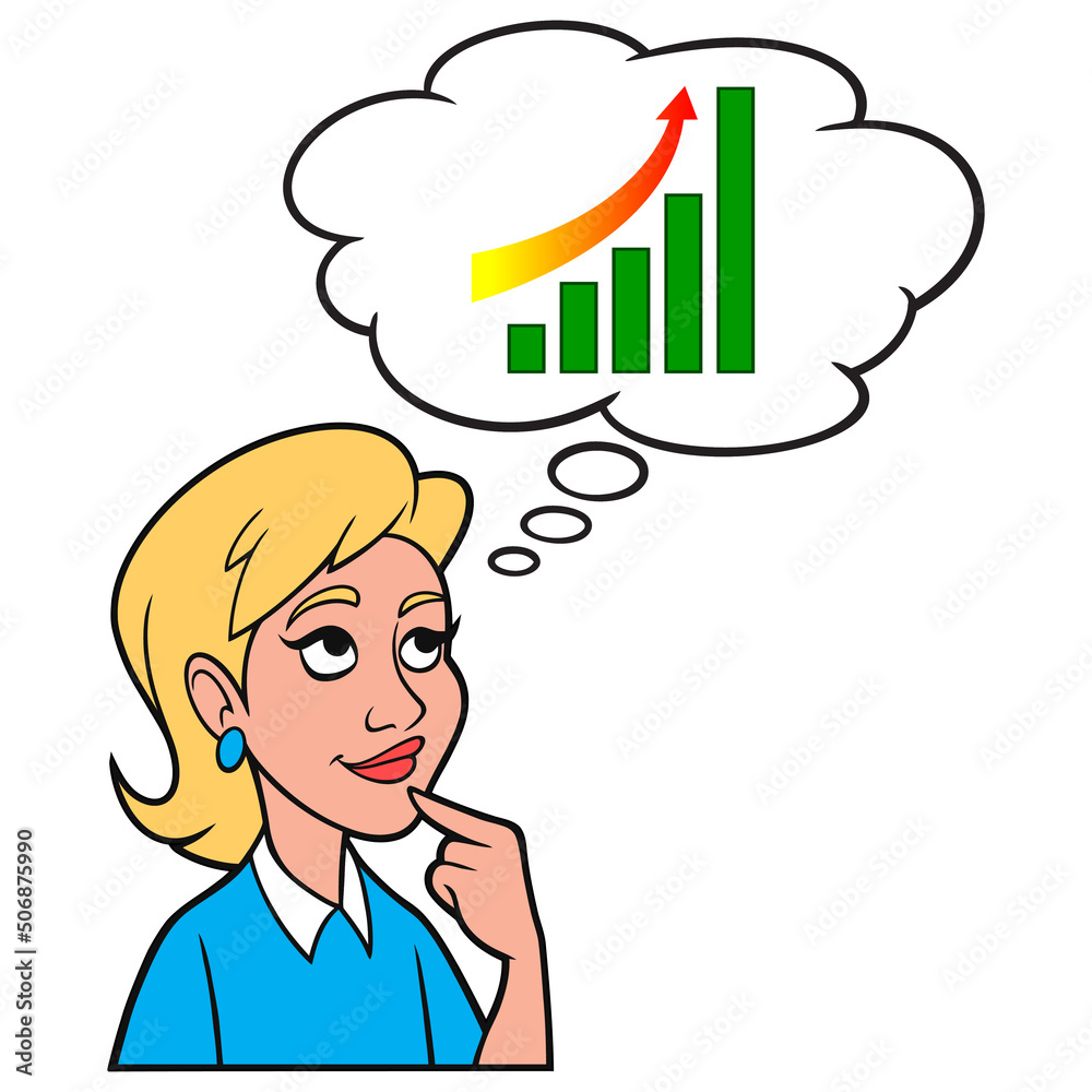 Girl thinking about Stock Market Gains - A cartoon illustration of a Girl thinking about Stock Market Gains. Girl thinking about Stock Market Gains - A cartoon illustration of a Girl thinking about Stock Market Gains.