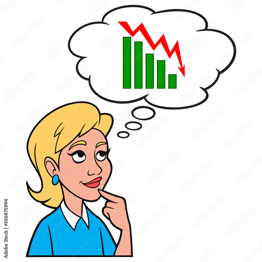 Girl thinking about Stock Market Loss - A cartoon illustration of a Girl thinking about Stock Market Loss. Girl thinking about Stock Market Loss - A cartoon illustration of a Girl thinking about Stock Market Loss.