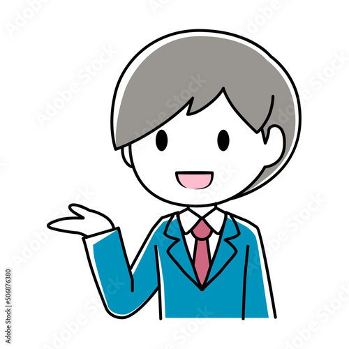 右手をあげる男性のイラスト