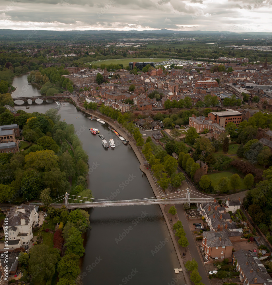 Generic aerial view of the River Dee in Chester Cheshire UK